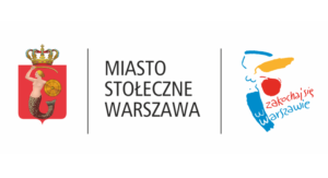 Logo z herbem Miasto Stołeczne Warszawa oraz grafiką syrenki Zakochaj się w Warszawie