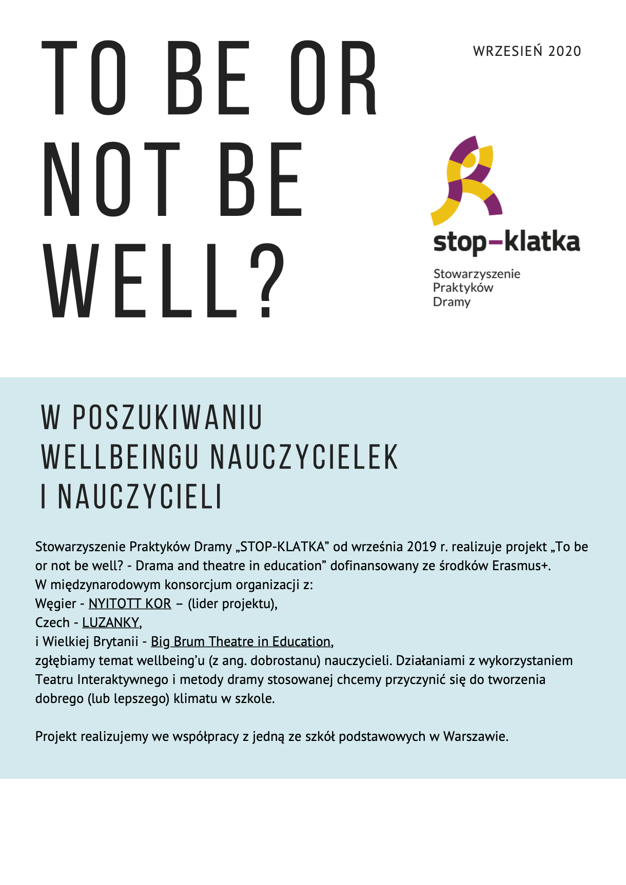 Okładka raportu TO BE OR NOT BE WELL? w poszukiwaniu wellbeingu nauczycielek i nauczycieli
